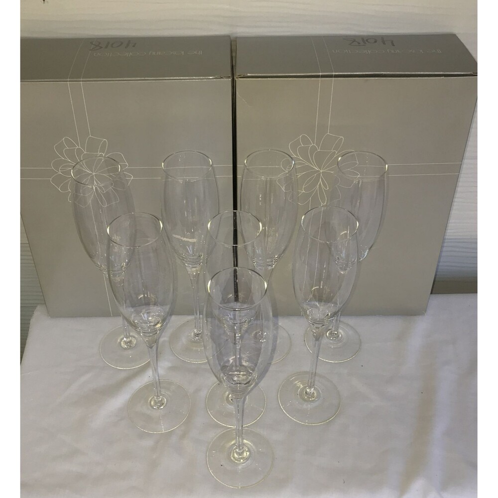 VINTAGE HAND BLOWN TOSCANY COLLECTION SET OF 8 CLEAR GLASS FLUTES 7 OZ